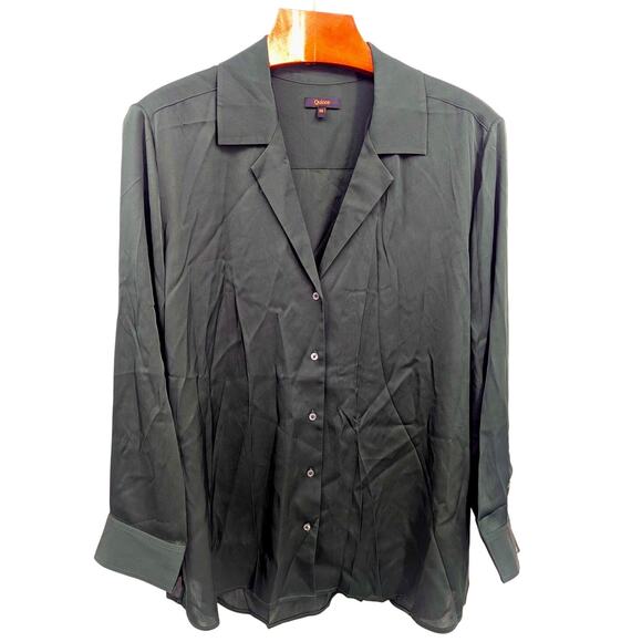 Forest Green Quince Stretch Silk Blouse Sz 3X Long Sleeve Old Money Holiday - Picture 2 of 6